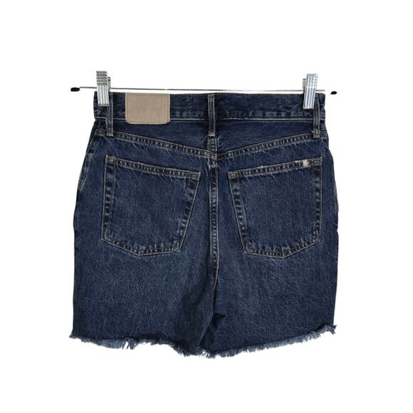 Everlane Womens Blue Denim The Rigid Way High‎ Shorts Fringe Hem Button Fly 26 - Picture 3 of 8